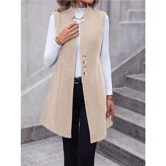 Button Up Sleeveless Longline Vest Coat - Picture 9 of 11